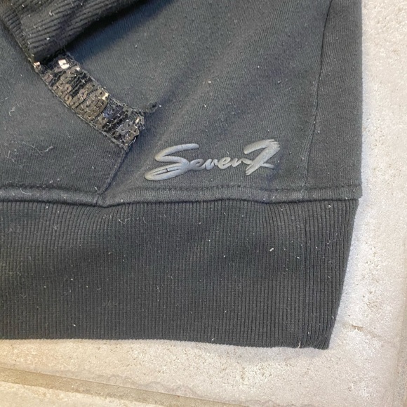 7 for all man kind Black Zip-Up Hoodie with Sequin Details - Picture 3 of 9